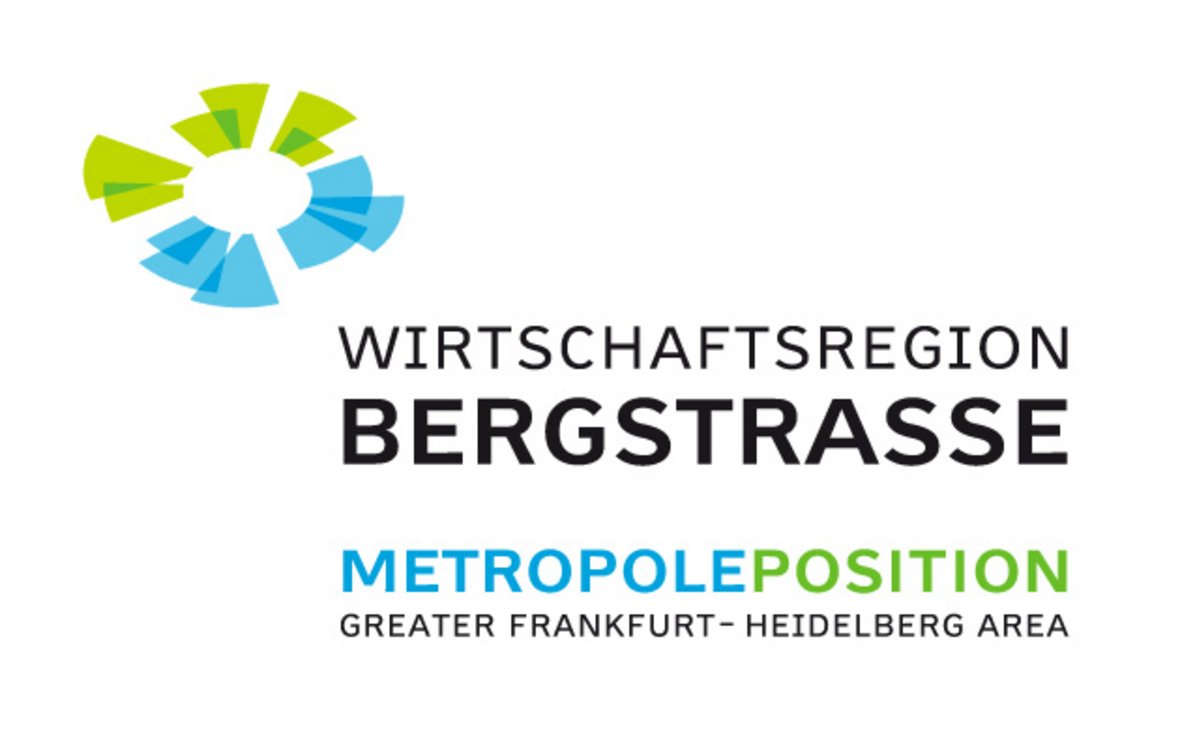 Logo der Wirtschaftsförderung Bergstraße, Text: Wirtschaftsregion Bergstraße Metropoleposition Greater Frankfurt - Heidelberg Area